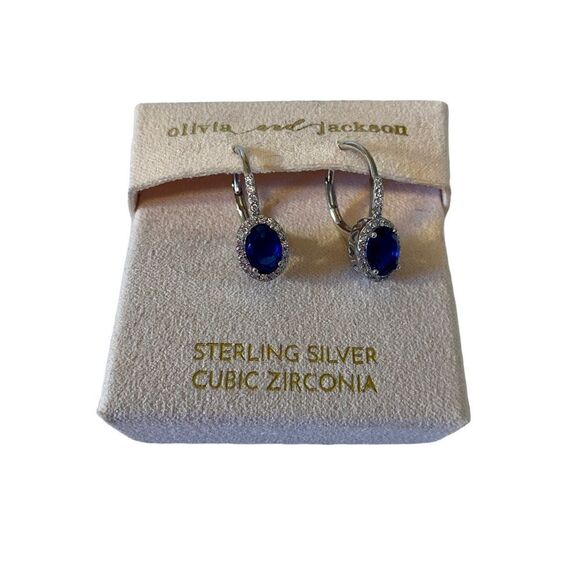 Olivia and Jackson Sterling Silver Faux Sapphire Lever Back Earrings. - Picture 1 of 7